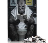 Puzzle per adulti "Gorilla Lettura Come Diventare Umano" 300 pezzi, Puzzle in legno, a partire dai 18 anni, per adulti (40 x 28 cm).
