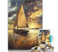 Puzzle per adulti "Grande barca a vela sul lago", 1000 pezzi, per adulti e adolescenti, con poster abbinato e foglio di quiz per età 14 anni, 50x75cm