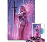Puzzle per adulti "Guerriero dai capelli rosa con spada", 1000 pezzi, rompicapo, rilassante, con schema di montaggio, ideale come regalo di Babbo Natale (38x52cm)