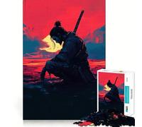 Puzzle per adulti "Guerriero Samurai al tramonto", 1000 pezzi, rompicapo, rilassante, con schema di montaggio, ideale come regalo di Babbo Natale (50x75cm)