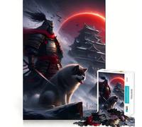 Puzzle per adulti "Guerriero Samurai e Castello sotto la Luna Rossa" da 1000 pezzi, gioco di logica, svago, taglio perfetto, regalo creativo (50x75cm)