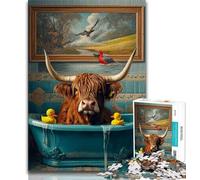 Puzzle per adulti Highland Cow in The Bathroom 1000, per gioco educativo e sfida giocattolo, ideale come regalo per tutta la famiglia, 50x75cm