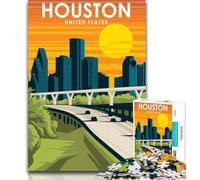 Puzzle per adulti Houston Texas Travel Art Puzzle per adolescenti, gioco per famiglie antistress sfida difficile regali di Babbo Natale segreto 26x38cm
