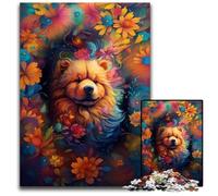 Puzzle per adulti Il cane dai capelli di leone tra i fiori, 1000 pezzi, puzzle in legno, Halloween, Pasqua, Capodanno, 50x75CM/19,68x29,52 pollici.