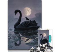 Puzzle per adulti "Il cigno nero sotto la luna", 1000 pezzi, aiutano il cervello a esercitare i giocattoli avvincenti per coltivare la pazienza e l'interazione genitore-figlio, 38x26cm