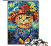 Puzzle per adulti "Il gatto del cielo notturno" di Van Gogh, 2000 pezzi, giocattoli educativi per l'apprendimento, giochi per famiglie con poster abbinato e foglio di quiz (70x100cm)
