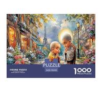 Puzzle per adulti impegnativi con scena di monaci parigini: due bambini vicino alla Torre Eiffel per adulti, adolescenti e anziani, ottimo regalo, 70x50 cm/1000 pezzi