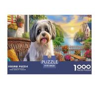 Puzzle per adulti impegnativi con Shih Tzu: cucciolo sorridente e soffice in giardino, giochi educativi adatti per la decompressione e come decorazione da parete, 38x26 cm/1000 pezzi