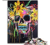 Puzzle per adulti in stile Basquiat con fiori e teschi, 1000 pezzi Difficile, aiuta il cervello a esercitare Giocattoli avvincenti per coltivare la pazienza Decorazione perfetta (50x75cm)