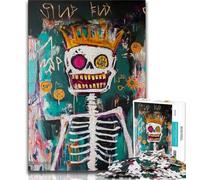 Puzzle per adulti in stile Basquiat raffigurante il teschio del re, 1000 pezzi, difficili da completare ma divertenti e spiritosi, ideali come decorazioni per la casa e regali unici (38x26cm)