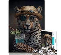 Puzzle per adulti Leopardo che beve, aiuta il cervello a esercitare i giocattoli avvincenti per coltivare la pazienza Decorazione perfetta 38x26cm