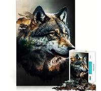 Puzzle per adulti "Lupo a doppia esposizione" da 1000 pezzi,gioco cognitivo a incastro perfetto,senza spazi vuoti,attività rilassante per la pausa mentale (50x75cm)