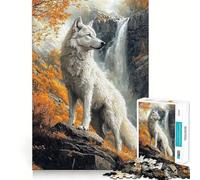 Puzzle per adulti "Lupo Bianco vicino alla cascata",1000 pezzi,gioco di logica,regalo,taglio di precisione,attività rilassante di gruppo al chiuso (38x52cm)