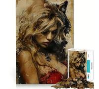 Puzzle per adulti Lupo e Donna,1000 pezzi,gioco di potenziamento cognitivo,design a incastro preciso,regalo di compleanno,rompicapo (50x75cm)