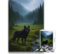 Puzzle per adulti "Lupo nero nella foresta nebbiosa" da 1000 pezzi, divertente gioco di apprendimento per allenare la mente, fantastico regalo a sorpresa unico, dimensioni 38x26cm