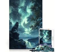 Puzzle per adulti "Lupo sotto l'aurora boreale" da 1000 pezzi, stimolante per l'analisi, ideale per il relax e il tempo libero, con incastri precisi, perfetto come regalo invernale (50x75cm)