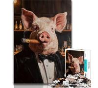 Puzzle per adulti "Maiale che fuma" 1000 pezzi per adolescenti antistress sfida difficile migliora l'amore tra coppie (50x75cm)