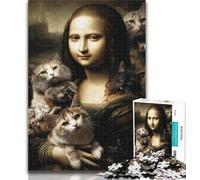 Puzzle per adulti Monna Lisa e il gatto, 1000 pezzi, gioco difficile e stimolante per tutti, per donne, regali per uomini, 50x75cm