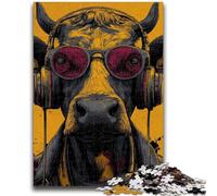 Puzzle per adulti Mucca che ascolta musica Difficili da completare ma divertenti e divertenti Decorazioni e regali unici per la casa 26x38cm