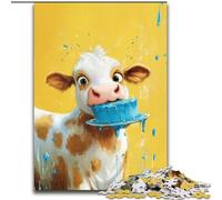 Puzzle per adulti Mucca che mangia torta 1000 pezzi, adatti dai 14 anni in su, decorazione da parete, regalo di compleanno per Natale (26x38cm)