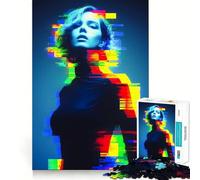 Puzzle per adulti Neon Glitch Core Art Ritratto di Donna 1000 Pezzi Gioco Mentale Rilassante Divertente Bordo Pulito Pezzo da Collezione (50x75cm)