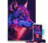 Puzzle per adulti Neon Glitch Wolf da 1000 pezzi, gioco di logica affilata, antistress, taglio preciso, oggetto da collezione (38x26cm)
