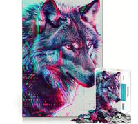 Puzzle per adulti Neon Glitch Wolf da 1000 pezzi, rompicapo, evasione rilassante, assemblaggio, regalo di Babbo Natale (38x26cm)