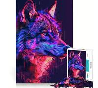 Puzzle per adulti Neon Glitch Wolf da 1000 pezzi, sfida mentale, gioco rilassante, taglio di qualità, regalo prezioso (38x52cm)