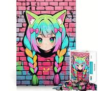 Puzzle per adulti Neon Nekomimi Graffiti da 1000 pezzi, gioco di logica, antistress, taglio preciso, oggetto da collezione (38x26cm)