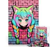 Puzzle per adulti Neon Nekomimi Graffiti da 1000 pezzi, gioco di logica, antistress, taglio preciso, oggetto da collezione (38x26cm)