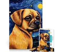 Puzzle per adulti Notte stellata con cane Puggle, 1000 pezzi, sfida mentale, divertimento da condividere, taglio di qualità, (38x52cm)