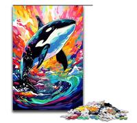 Puzzle per adulti Orca assassina circondata da schizzi in stile puzzle da 1000 pezzi ottimo regalo adatto per adolescenti dai 14 anni in su 75x50 cm