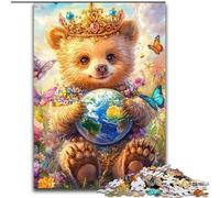 Puzzle per adulti "Orsetto che tiene la Terra" da 1000 pezzi, giocattoli educativi per l'apprendimento, giochi per famiglie, adatti per la decorazione della scrivania (dimensioni 26x38cm)