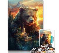 Puzzle per adulti "Orso bruno grigio" da 1000 pezzi, impegnativo da completare ma divertente e umoristico, con poster abbinato e foglio di quiz, 50x75cm