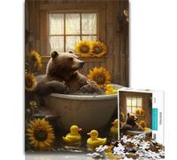 Puzzle per adulti "Orso bruno nella toilette" da 1000 pezzi, impegnativo da completare ma divertente e umoristico con poster abbinato e foglio di quiz 50x75cm