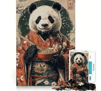 Puzzle per adulti "Panda in kimono che mangia ramen", 1000 pezzi, gioco di abilità mentale, assemblaggio lento, regalo adorabile (38x26cm)