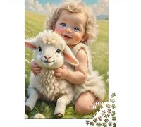 Puzzle per Adulti per la Casa Bambino che Tiene un Agnello: Bambino che Tiene un Agnello Morbido Gioco Educativo Antistress e Decorazione Parete 70x50cm/1000 pezzi