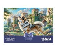 Puzzle per adulti per la casa con cane da pastore dell'Asia centrale: gioco educativo di decompressione e decorazione murale per cani davanti al vecchio castello 52x38 cm/1000 pezzi