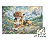 Puzzle per adulti Petit Basset Griffon Vendéen per la decompressione: Beagle su roccia con montagne Gioco educativo Sfida 1000 pezzi 70x50cm/1000 pezzi