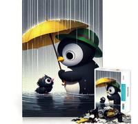 Puzzle per adulti "Pinguino e pulcino sotto la pioggia" da 1000 pezzi, gioco per allenare la mente, antistress, da assemblare, un regalo perfetto (50x75cm)