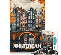 Puzzle per adulti "Ponte del Canale di Amsterdam" da 1000 pezzi,gioco stimolante per la mente,taglio laser di alta qualità,attività rilassante di gruppo al chiuso (38x52cm)