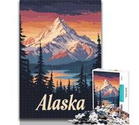 Puzzle per adulti, poster del tramonto sulle montagne dell'Alaska, puzzle da 1000 pezzi per regali per adulti, gioco per famiglie, regali di compleanno Sfida ad alta difficoltà, 26x38cm