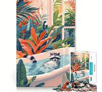 Puzzle per adulti "Procione che si rilassa nella vasca da bagno con piante", 1000 pezzi, per migliorare la memoria, alleviare lo stress, assemblare, regalo memorabile (38x52cm)