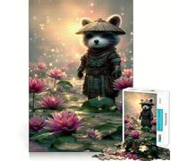 Puzzle per adulti Procione Samurai nello stagno di loto da 1000 pezzi, gioco intelligente, tranquillo, con un motivo rilassante da assemblare, (50x75cm)