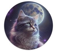 Puzzle per adulti Purple Moon Cat, 1000 pezzi, puzzle rotondo per adulti, relax e sfida, arte decorativa colorata per la casa, amici (dimensioni 67,5x67,5 cm).