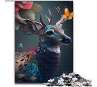 Puzzle per adulti, puzzle da 1000 pezzi con cervi e fiori arcobaleno in legno, perfetto per Halloween, Natale, regalo di compleanno, 1000 pezzi(50x75cm)