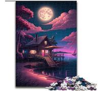 Puzzle per adulti, puzzle da 1000 pezzi Neon Beach House in cartone, ideale come regalo di compleanno o per le vacanze, gioco da tavolo, 1000 pezzi(26x38cm)