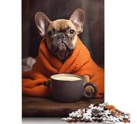 Puzzle per adulti Puzzle da 1000 pezzi per adulti Puzzle rettangolari creativi con simpatico bulldog francese e caffè, puzzle di carta, puzzle regalo 1000 pezzi (75x50 cm)