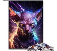 Puzzle per adulti, puzzle da 1000 pezzi raffigurante un gatto senza pelo e un fulmine, realizzati in cartone, Halloween, Pasqua e Capodanno, 1000 pezzi(26x38cm)