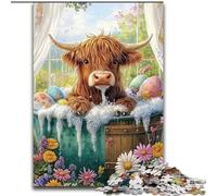 Puzzle per adulti, puzzle da 1000 pezzi raffigurante una mucca delle Highlands, attività per rafforzare il legame familiare, regalo per la casa, gioco di ruolo per famiglie (dimensioni 50x75cm)